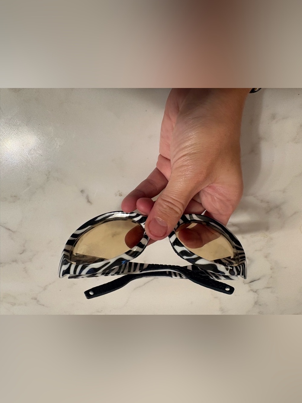 Zebra Print Oval Sunglasses with Amber Lenses - Picture 6 of 7